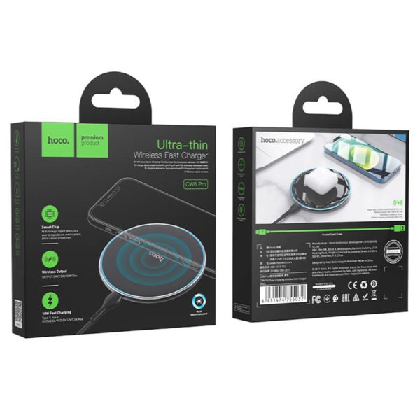 hoco cw6 pro easy 15w charging wireless fast charger black 6
