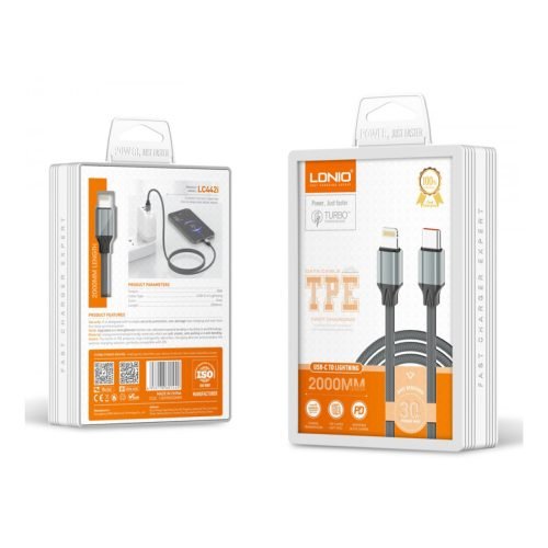LDNIO LC442i TPE Type C To Lightning 30W Fast Charge Cable (2m) pack
