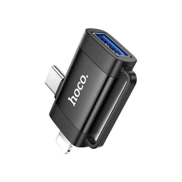 Hoco UA31F OTG Adapter 2 IN 1 Lightining & USB C to USB A – Black