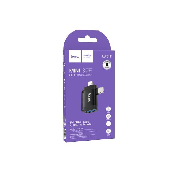 Hoco UA31F OTG Adapter 2 IN 1 Lightining & USB C to USB A – Black