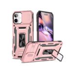 Rugged Armor Ring Stand With Camera Cover Case for iPhone 16 Plus Pink