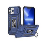 Rugged Armor Ring Stand With Camera Cover Case for iPhone Pro Max Navy Blue