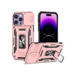 Rugged Armor Ring Stand With Camera Cover Case for iPhone Pro Max Pink