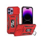 Rugged Armor Ring Stand With Camera Cover Case for iPhone Pro Max Red