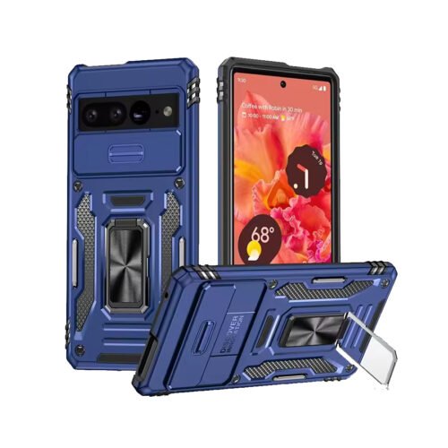 Rugged Armor Ring Stand With Camera Cover Case For Google Navy