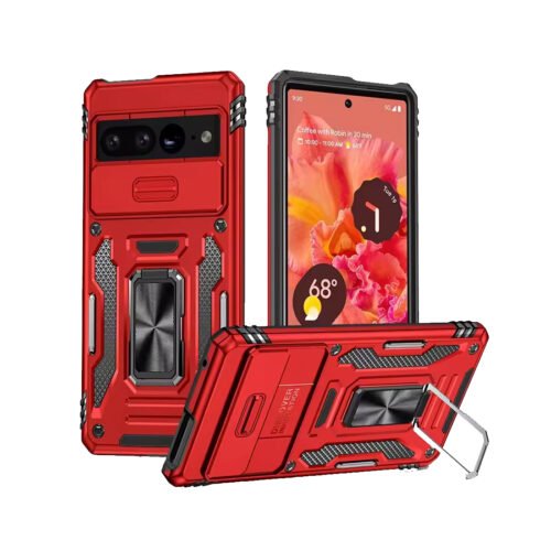 Rugged Armor Ring Stand With Camera Cover Case For Google Red
