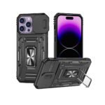 Rugged Armor Ring Stand With Camera Cover Case For iPhone 17 Pro Max–Noir